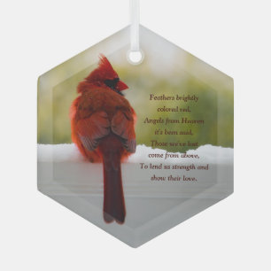 Kardinaal met bezoeker van hemelgedicht glas ornament