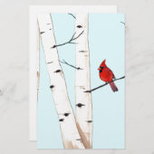 Kardinaal met Birch Trees Briefpapier (Voorkant / Achterkant)