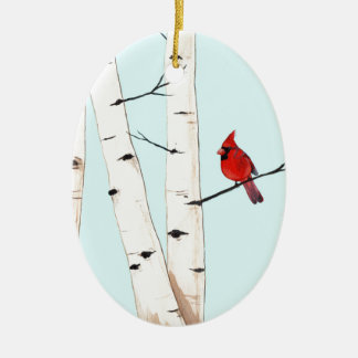 Kardinaal met Birch Trees Keramisch Ornament