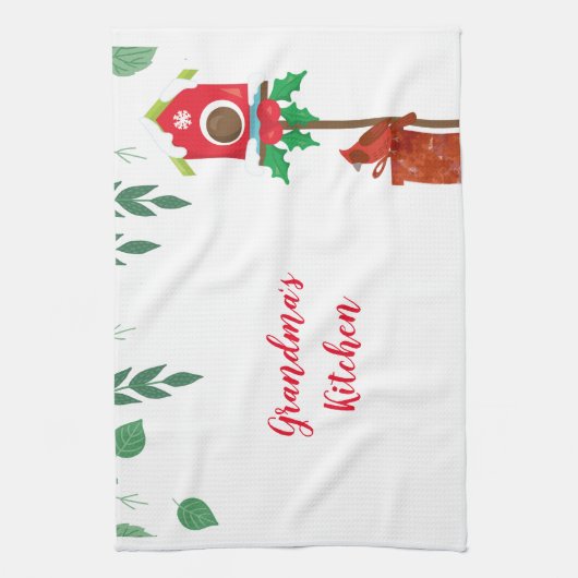 Kardinaal met Holiday Birdhouse gepersonaliseerd Theedoek (Verticaal)