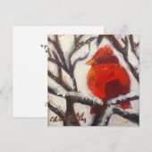 Kardinaal op besneeuwde tak wenskaart feestdagenkaart (Voorkant / Achterkant)