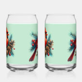 Kardinaal op dennentak met winterbessen blikvorm glas (Links)