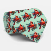 Kardinaal op dennentak met winterbessen stropdas (Opgerold)