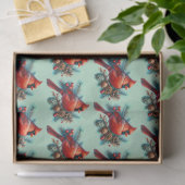 Kardinaal op dennentak met winterbessen tissuepapier (Geschenk)