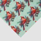 Kardinaal op dennentak met winterbessen tissuepapier (Detail)