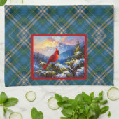 Kardinaal op Groen, Blauw, Goud, Kerst gespeeld Theedoek (Gevouwen)