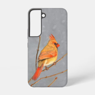 Kardinaal op tak schilderij - originele vogel kuns samsung galaxy hoesje