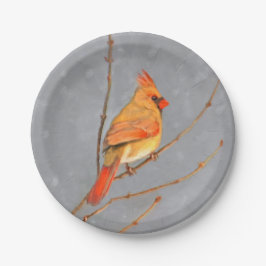 Kardinaal op vertakkingen - Oorspronkelijke vogelk Papieren Bordje