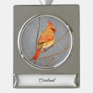 Kardinaal op vertakkingen - Oorspronkelijke vogelk Verzilverd Banner Ornament