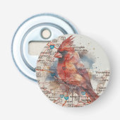 Kardinaal op Virginia Road Map Button Flesopener (Voorkant)