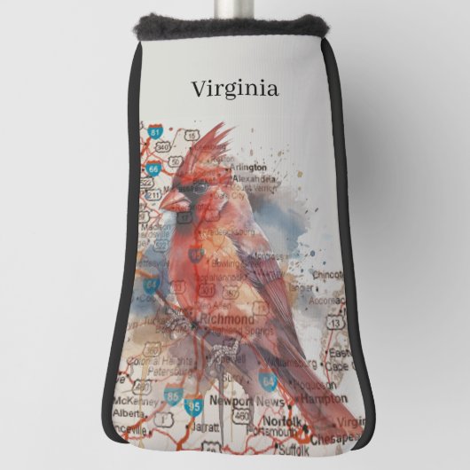 Kardinaal op Virginia Road Map Golfheadcover (Draai 90)