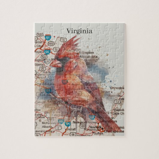 Kardinaal op Virginia Road Map Legpuzzel (Verticaal)