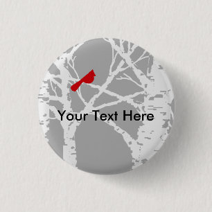 Kardinaal op vogelboomtak. Knoop. Ronde Button 3,2 Cm