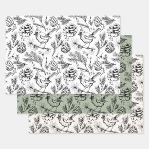 Kardinaal, Pinecones, Pijnnaalden & Winterbessen Inpakpapier Vel