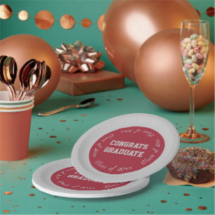 Kardinaal Red Grey Congrats Afstuderen Klasse van  Papieren Bordje