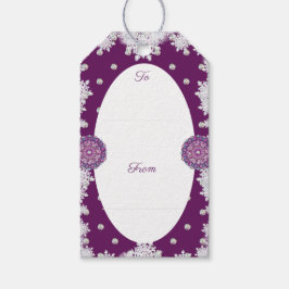 Kardinaal rode rozenkrans & sneeuwvlok cadeaulabel