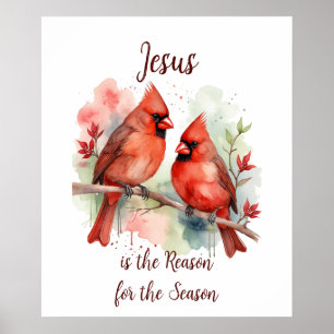 Kardinaal Rood Kerstmis Jezus Reden voor Seizoen Poster