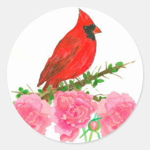 Kardinaal Roze Pioen Waterverf Bloemen Ronde Sticker