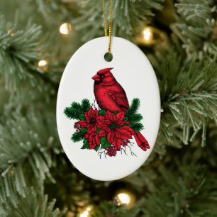 Kardinaal vogel, kersttekening keramisch ornament