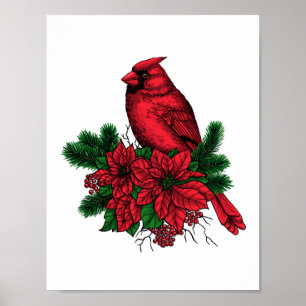 Kardinaal vogel, kersttekening poster