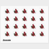 Kardinaal vogel, kersttekening ronde sticker (Vel)