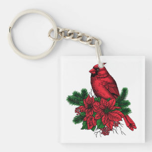 Kardinaal vogel, kersttekening sleutelhanger