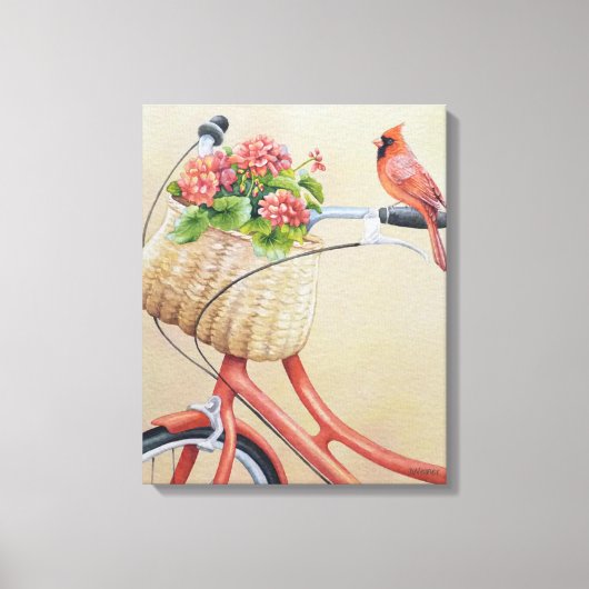 Kardinaal vogel op fietsende Waterverf kunst Canvas Afdruk (Voorkant)