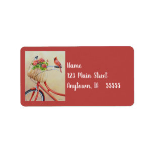 Kardinaal vogel op fietsende Waterverf kunst Etiket