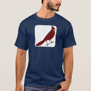 Kardinaal vogel op het witte vierkant T-shirt