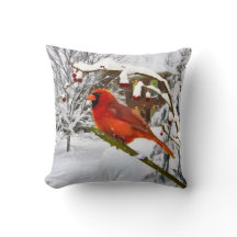 Kardinaal vogel, sneeuw, winter, Sierkussen