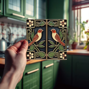 Kardinaal Vogels Bloemen Art Deco Nouveau Wanddeco Tegeltje
