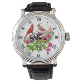 Kardinaal Vogels op Tuin Bloemen Horloge