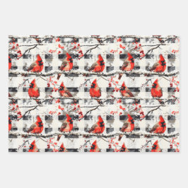 Kardinaal Vogels Winter Kerstmis Tartan Plaid 1 Inpakpapier Vel