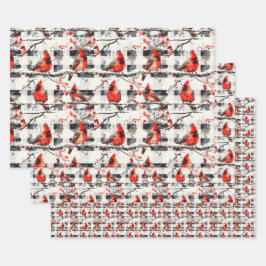 Kardinaal Vogels Winter Kerstmis Tartan Plaid 1 Inpakpapier Vel