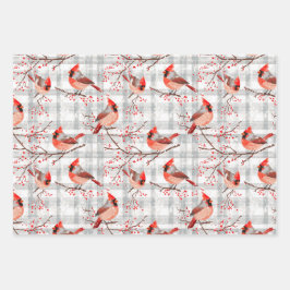 Kardinaal Vogels Winter Kerstmis Tartan Plaid 2 Inpakpapier Vel