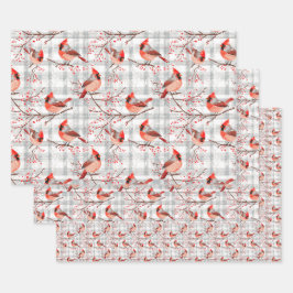 Kardinaal Vogels Winter Kerstmis Tartan Plaid 2 Inpakpapier Vel