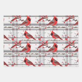 Kardinaal Vogels Winter Kerstmis Tartan Plaid 4 Inpakpapier Vel