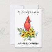 Kardinaal Zonnebloemen Modern Memorial Funeral Bedankkaart (Voorkant)