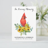 Kardinaal Zonnebloemen Modern Memorial Funeral Bedankkaart (Staand voorkant)