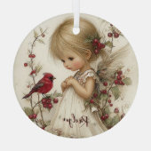 Kardinaalvleugels en winterwensen glas ornament (Achterkant)