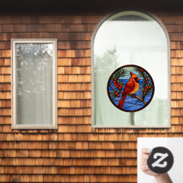Kardinaalvogel in het Berry Struik Faux Glas in lo Raamsticker