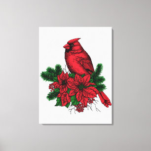 Kardinaalvogel, kerstillustratie canvas afdruk