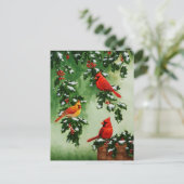 Kardinaalvogels en kerststolp feestdagenkaart (Staand voorkant)