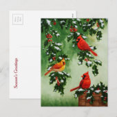 Kardinaalvogels en kerststolp feestdagenkaart (Voorkant / Achterkant)