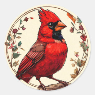 🪽 Kardinaalvogelsticker Bloemig Natuur Ronde Sticker