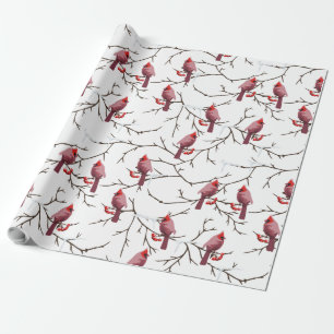 Kardinale vogels, winterkersen en sneeuwpatronen cadeaupapier