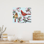 Kardinalen en appelbloesems poster (Keuken)