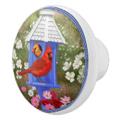 Kardinalen en Blauwe Birdhouse Keramische Knop (Rechts)