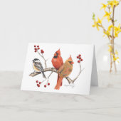 Kardinalen en Chickadee met winterbessen Kaart (Gele Bloem)