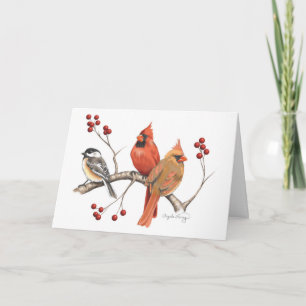 Kardinalen en Chickadee met winterbessen Kaart